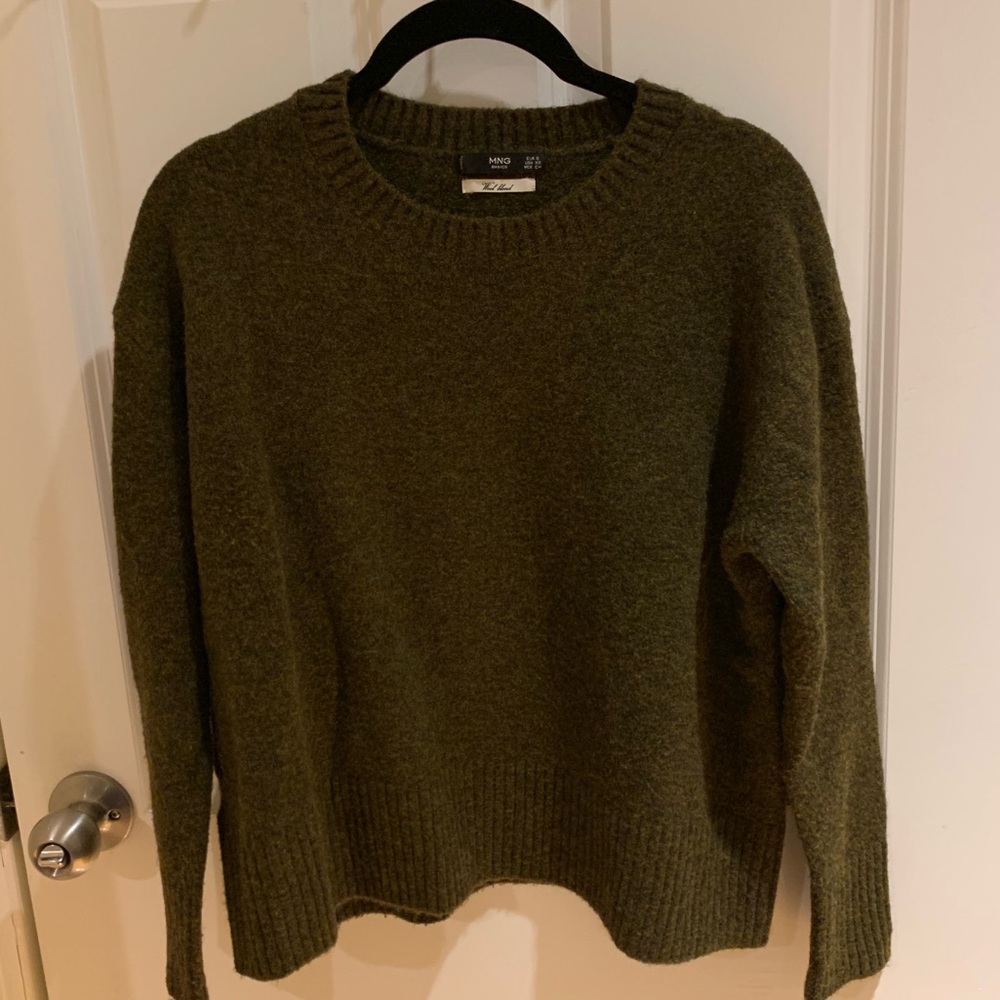 MANGO Army Green Wool Blend Sweater